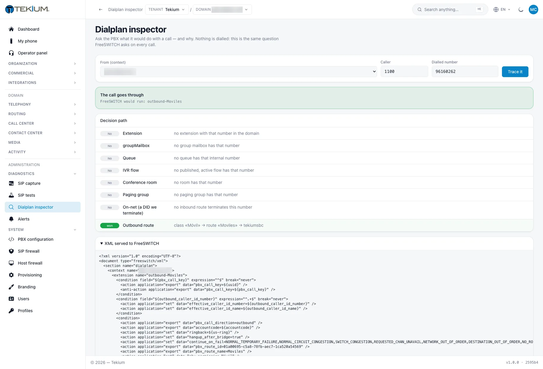 Dialplan inspector